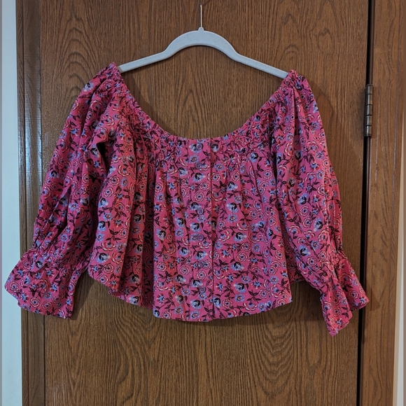 Free People James Smocked Pink Floral Top, Size XS - Picture 4 of 10